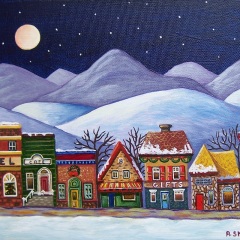"Moon Over Christmas Village" 8x10 Acrylic/Canvas SOLD