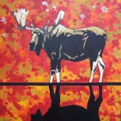 October Reflection Moose - 60x60 - oil-canvas - SOLD
