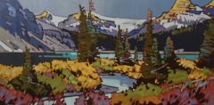 Cameron Bird - A-Golden-Touch-At-Bow-lake-30x60-oil-on-canvas