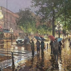 Dale Byhre - An Evening In Gastown - 30 X 72" - triptych - Oil on Canvas