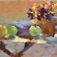Apples and Violets - 12x16" - oil-canvas - SOLD