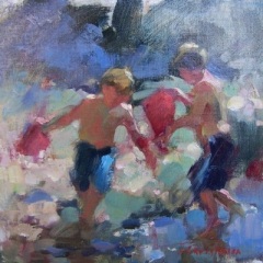 The Dance of the Red Pails - 11.75x12" - oil-linen-panel - SOLD