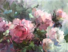 Peonies and Mint - 18x24" - oil-linen  - unframed