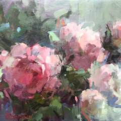 Peonies and Mint - 18x24" - oil-linen - $2900 - unfr