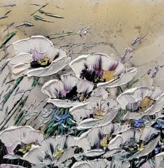 Maya Eventov - Golden-Poppies - 16 X 16 - Acrylic / Canvas