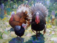 Three Turkeys - 12x16 - acrylic/panel - Unframed