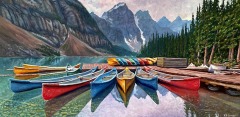 Ray Swirsky  - Canoes At Moraine Lake - 20X40" - Oil on Canvas