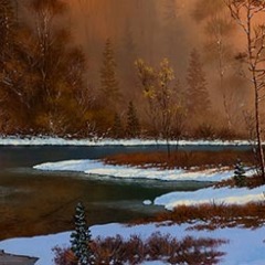 Roger Arndt  - November Woods - 12x48 - Oil on prepared panel  - $5,200