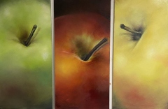 3 Apples - 39.5" X 19.75" - Triptych MIxed Media Canvas