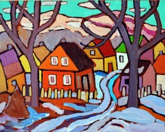 Houses on the Street - 8x10 - acrylic-canvas