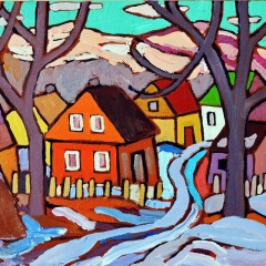 Houses on the Street - 8x10 - acrylic-canvas