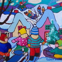 Up to the Tobogganing Hills - 8x10 - acrylic-canvas