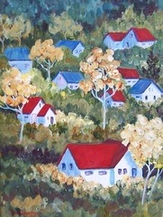 "Red Roofs of Rossland" 12x9 Acrylic/Canvas SOLD