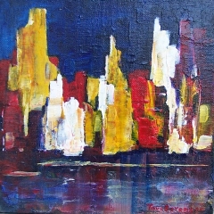 "City Skyline" 8x8 Acrylic/Panel